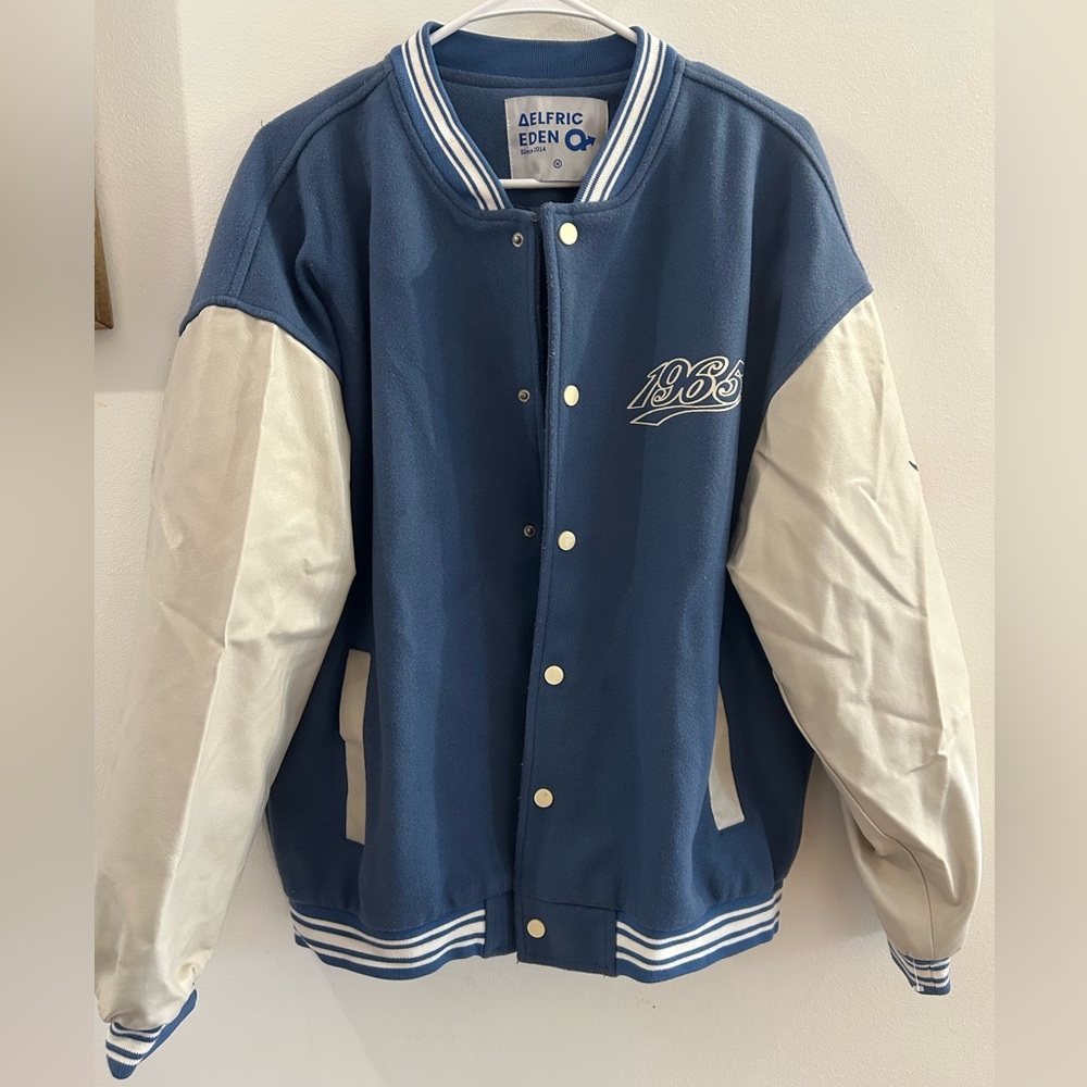Aelfric Eden Varsity Jacket Letter Foaming Love Blue & White Size M Heart Print